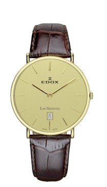 Edox Men's 27028 37J DI2 Les Genevez Yellow-gold PVD Brown Genuine Leather Watch