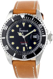 Freelook Men's HA5305-4 Sea Diver Stainless Steel Brown Leather Band Black Dial Watch