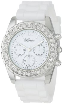 Breda Women's 2292-White "Meryl" Rhinestone Bezel White Silicone Watch