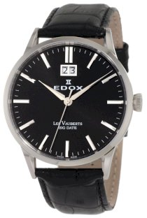 Edox Men's 63001 3 NIN Les Vauberts Black Dial Big Date Watch