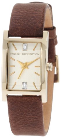 French Connection Women's FC1025GG Classic Square Ion-Plating Brown Leather Watch