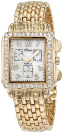 Breda Women's 4911_gold "Samantha" Mother-Of-Pearl Dial Rhinestone Bezel Metal Band Watch