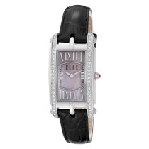 Elletime  Women's EL20050S09N Steel Stones Mother Of Pearl Pink Dial Black Strap Watch
