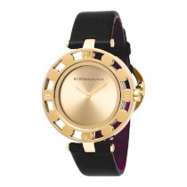 BCBGMAXAZRIA Women's BG6254 Florence Gold-Tone Black Leather Watch