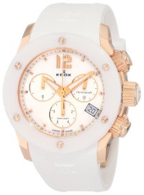 Edox Women's 10403 37RB NAIR Class 1 Rose Gold Ion-Plating Chronograph Mother-Of-Pearl White Ceramic Watch