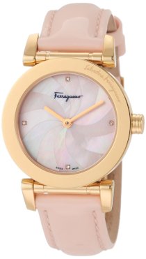 Ferragamo Women's F50SBQ5027 S111 Salvatore Pink Genuine Patent Leather Mother-Of-Pearl Diamond Gold Plated Watch