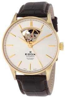 Edox Men's 85010 37J AID Les Vauberts Automatic Yellow Gold Ion-Plating Brown Leather Watch
