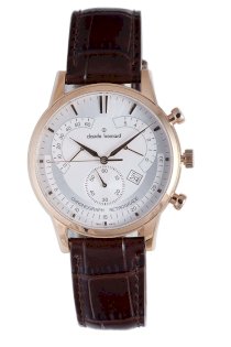 Đồng hồ đeo tay Claude Bernard Men's 01506 37R AIR Classic Rose Gold PVD Silver Dial Chrono Leather Watch