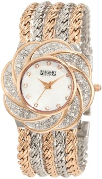 Badgley Mischka Women's BA/1139MPRT Swarovski Crystals Accented Flower Bezel Two-Tone Bracelet Watch