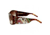  Ed Hardy Love Dog Wraparound Sunglasses: Tortoise/Brown Gradient  