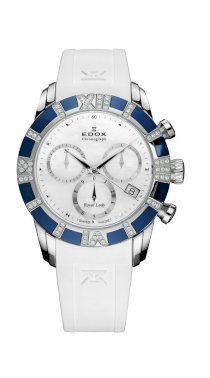 Edox Women's 10405 357BD NAIN Royal Lady Blue PVD Diamond Rubber Chrono Watch