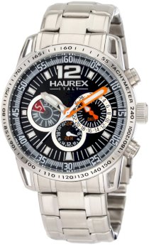 Haurex Italy Men's 7A367UNO Talento Dual Time Black Dial Steel Bracelet Sport Watch