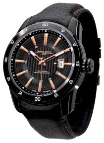 Jorg Gray 3700 Circle and Stripe PVD 45mm Watch - Black/Rose Gold Dial, Black Leather Strap JG3700-12
