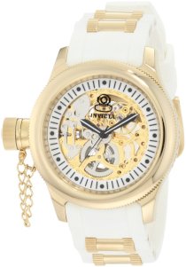 Invicta Women's 1822 Russian Diver Mechanical Gold Tone Skeleton Dial White Polyurethane Lefty Watch
