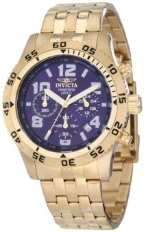 Invicta Men's 1490 Chronograph Blue Dial 18k Gold Ion-Plated Stainless Steel Watch