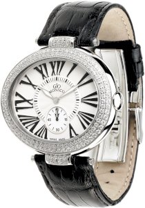 Gio Monaco Women's 107-A Diva Oval Black Alligator Leather Diamond Watch