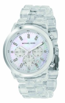 Michael Kors Quartz, Mother of Pearl Dial Acrylic Clear Band - Womens Watch MK5235