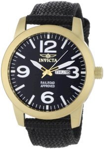 Invicta Men's 1047 Specialty Collection Black Canvas 18k Gold-Plated Stainless Steel Watch