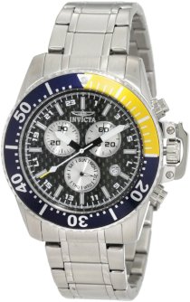 Invicta Men's 11280 Pro Diver Chronograph Black Carbon Fiber Dial Stainless Steel Watch