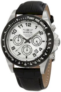 Invicta Men's 10708 Speedway Chronograph Silver Dial Black Leather Watch