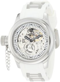 Invicta Women's 1821 Russian Diver Mechanical Silver Skelton Dial White Polyurethane Watch