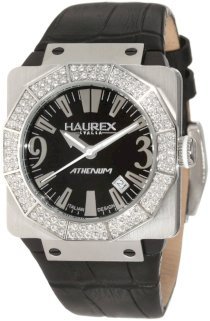 Haurex Italy Women's 8S372DNN Athenum Black Aluminum Crystal Leather Watch