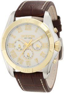 Invicta Men's 10633 Specialty Dual Time White Dial Brown leather Watch