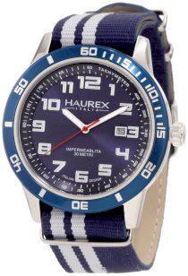 Haurex Italy Men's 1A355UBB Premiere Blue Canvas Date Watch