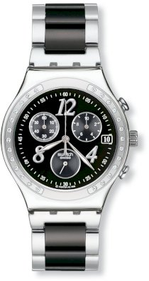 Swatch Men's YCS485G Quartz Chronograph Stainless Steel Black Dial Watch