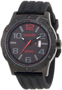 Lancaster Men's OLA0479NR-RS-NR Trendy Black Striped Dial Black Silicone Watch