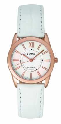 Roamer of Switzerland Women's 935835 49 83 09 Supernova Rose Gold PVD Mother-Of-Pearl White Leather Watch