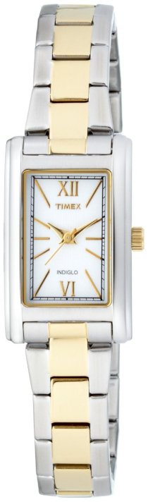 Timex Womens Classics White INDIGLO Dial Roman Numerals Two Tone Bracelet Watch T2N277