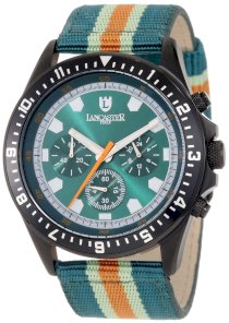 Lancaster Men's OLA0483BKVR-VRAORVR Chronograph Green Dial Green and Orange Striped Fabric Watch