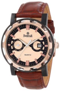 Swistar Men's 4505-27M Swiss Quartz Rose Gold Plated Stainless Steel Dress Watch