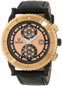 Swistar Men's 3319-6M Swiss Quartz Black PVD And Rose Gold Plated Stainless Steel Dress Watch