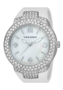Vernier Women's VNR11073SSW Mother-Of-Pearl Dial Rubber Strap Quartz Watch