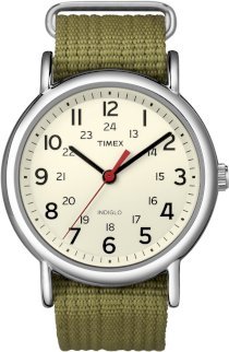 Timex Men's T2N651KW Weekender Olive Slip Through Strap Watch