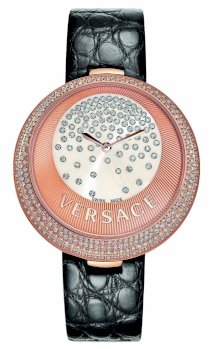 Versace Women's 87Q81D98F S009 Perpetuelle Rose Gold IP White Dial Black Alligator Leather Diamond Watch