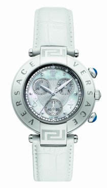 Versace Women's 68C99D498 S001 Reve Chrono Mother-of-Pearl Dial Sapphire Crystal Chronograph Date Black Leather Watch