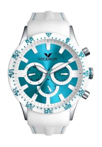 Viceroy Women's 432142-35 Fun Colors Stainless Steel Day Date Sunray Dial Soft White Rubber Watch