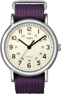 Timex Weekender White Dial Purple Nylon Slip Through Ladies Watch TXT2N648
