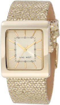  Nine West Women's NW/1292CHGD Square Gold-Tone Sparkle Strap Watch
