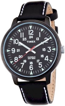 Timex Mens Black Dial INDIGLO Night Glow Big Dial Leather Watch T2N202