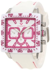 Viceroy Women's 432101-95 Pink White Square Rubber Date Watch