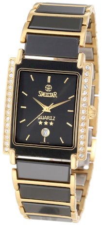 Swistar Men's 2.9572-51M Blk Swiss Quartz Scratch Resistant Ceramic And Stainless Steel Dress Watch