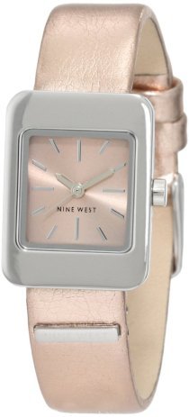  Nine West Women's NW/1291RSRS Square Silver-Tone Metallic Rose Strap Watch