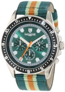Lancaster Men's OLA0483SSVR-VRAORVR Chronograph Green Dial Green and Orange Striped Fabric Watch
