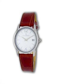 Le Chateau Women's 2672L-WHT Index Markings Dial with Date and Leather Band Watch