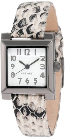  Nine West Women's NW/1213GNIV Square Gun Metal Easy-to-Read Dial Ivory Snake Print Strap Watch