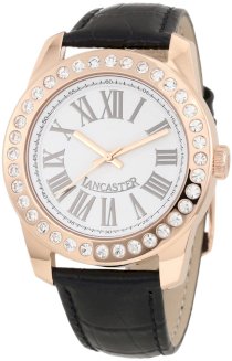 Lancaster Women's OLA0475BN-NR Non Plus Ultra Crystal Accented White Dial Black Leather Watch